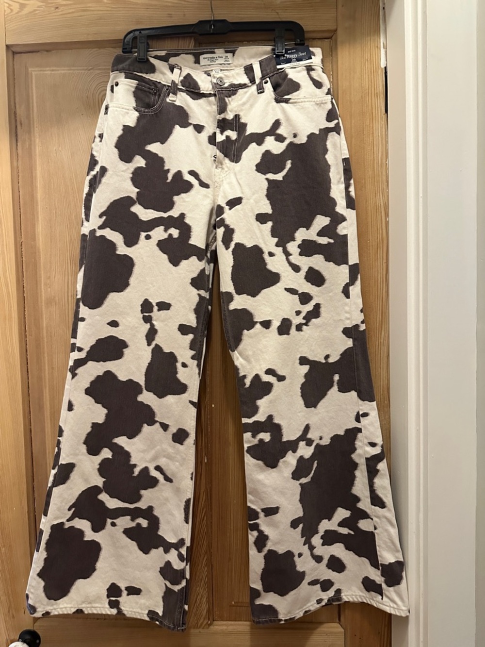 Abercrombie & Fitch Brown and Cream Cow-Print Baggy Jeans